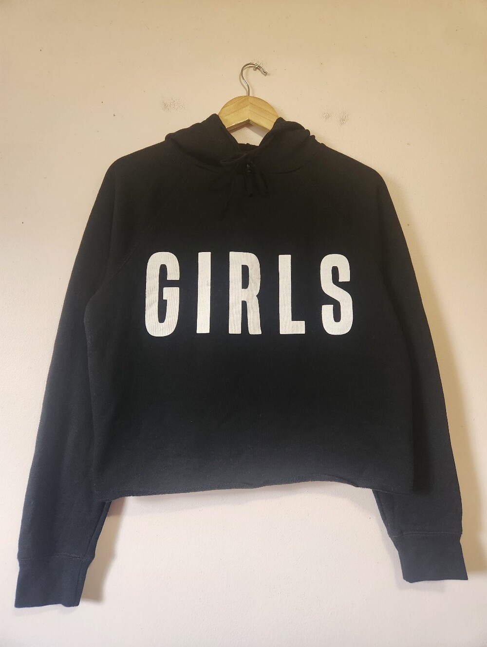 Brunette The Label "GIRLS" Graphic Cropped Hoodie Black S/M Like New Streetwear